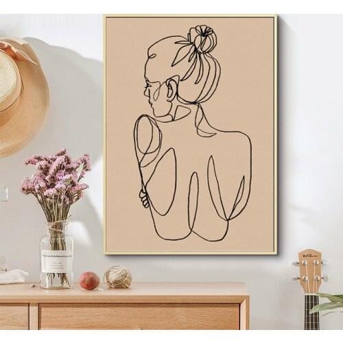 Boho Abstract Woman Nude Body Line Art Prints Scandinavian Poster Beige Neutral Colors Wall Art Canvas Painting Bedroom Decor