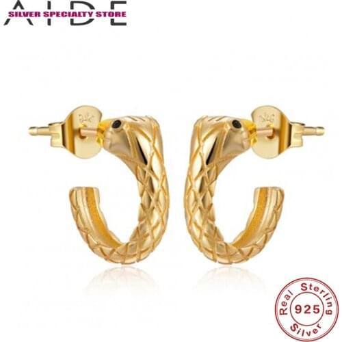 AIDE 925 Sterling Silver Earrings For Women Piercing Earring Girl Fine Jewelry Black Zircon Snake Stud Earring Pendientes Aretes