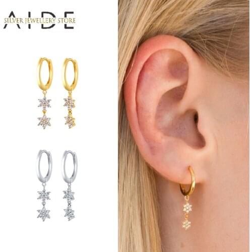 AIDE Trendy Snowflake Pendientes Hoop Earrings For Women Geometric INS Flower Piercing Huggie Earings Silver 925 Jewelry brincos