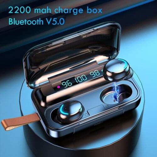 5.0 wireless Bluetooth headset with waterproof 2200mAh charger with mic Black