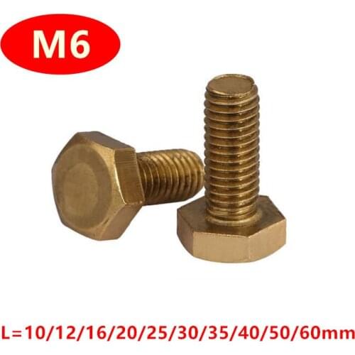 10pcs DIN933 M6 Brass Hex hexagonal Bolt Screws M6*10/12/16/18/20/25/30/35/40/50/60mm brass bolts