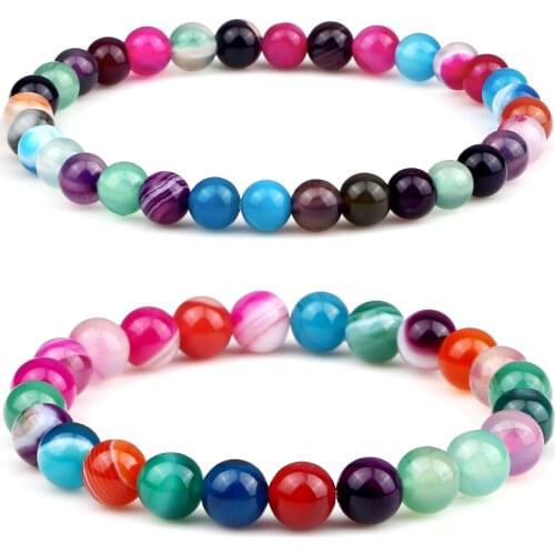 Charm 6 8MM Striped Agate Elastic Thread Bead Bracelet Women Colored Natural Stone Pulseras Jewelry Handmade Chain Gift for Girl