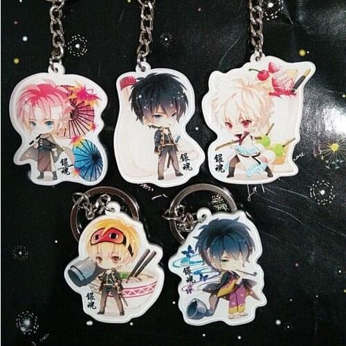 Anime GINTAMA Keychain Silver Soul Takasugi Shinsuke Gintoki Kagura Sadaharu Pendant Cartoon key chain keyring Props Cosplay