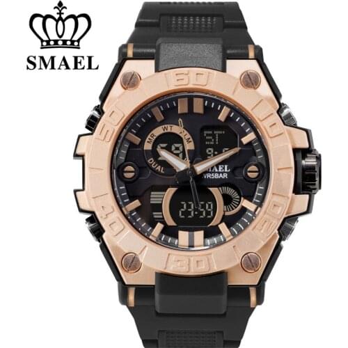 SMAEL Luxury Brand Men Analog Digital PU Watchband Sports Watches Mens Army Military Watch Man Quartz Clock Relogio Masculino