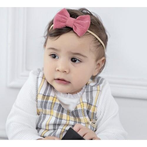 Baby Headband Corduroy Bow Girls Headband Thin Nylon Hair Bands Candy Color No Traces Newborn Elastic Turban Hair Accessories