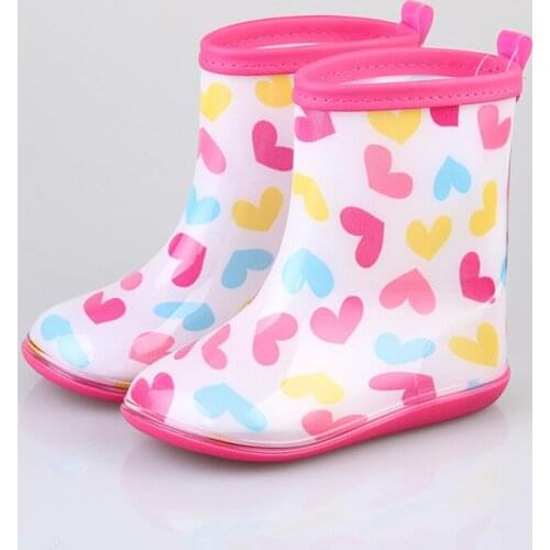 2019 Fashion Kids Rain Boots Girls children shoes Non-slip Rainboots Love pattern Waterproof Overshoes Water Shoes Rubber Shoe