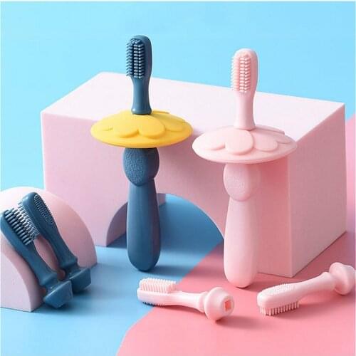 Baby Silicone Training Toothbrush BPA Free Shape Safe Toddle Teether Chew Toys Teething Ring Gift For Infant Baby Chewing