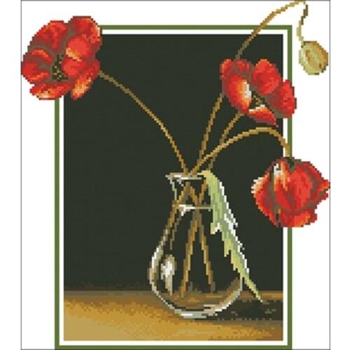 Elegant red poppy patterns Counted Cross Stitch 11CT 14CT 18CT DIY Chinese Cross Stitch Kits Embroidery Needlework Sets