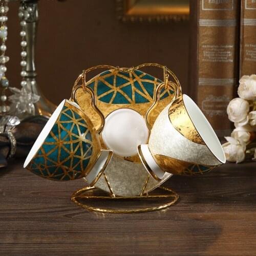 Europe high-grade bone china coffee cup set Gold Inlay Porcelain Tea Set Afternoon tea Cup Saucers Pot Sugar Bowl Teaware