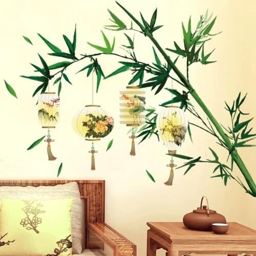 Lantern Bamboo Wall Stickers Tree Teen Room Decor Aesthetic Self-adhesive Wall Decal Home Living Room Decoration Art Mural
