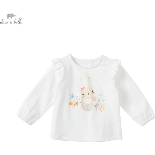 DBS18434 dave bella autumn baby girls cute ruched cartoon print T-shirt children tops kids girl fashion tees