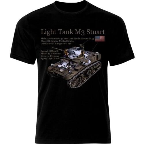 M3 Stuart Tank Panzer Armure WW2 Army was USA Summer mens blueprint cotton T shirt