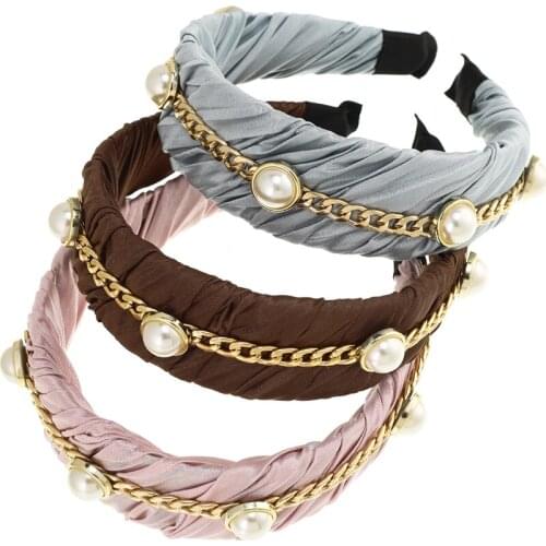 Molans New Imitation Pearl Chain Hair Hoop Pure Color Knitted Fabric Decorations For Girls Fashion Items Hair Accessories