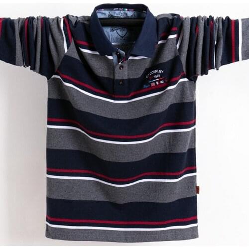 Plus Size 5XL 6XL Mens Long Sleeved Classic Striped Polo Shirt 2021 Mens Lapel Top Shirt Embroidered Casual Polos
