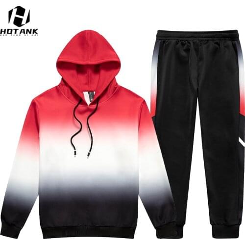 Hooded Sets Tracksuits Mens 2021 New Autumn 2 Pieces Outfit Sweatshirt+Sweatpants Harajuku Gradient fashion Set Male Suit S-4XL