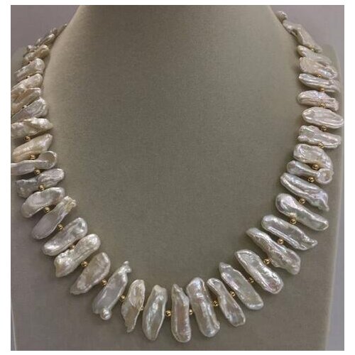 Genuine Freshwater cultured white irregular pearl Baroque necklace 17"
