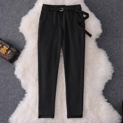 2021 Spring New Womens Clothing Fashionable Black Harem Smoke Tube High Waist Lace-up Slimming Ankle-Length Suit Pants
