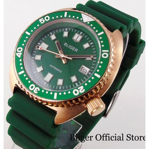 BLIGER Dress New 5ATM Waterproof Green Luminous Automatic Mechanical Men Watch Rose Gold Coated Case NH35A Chapter Ring