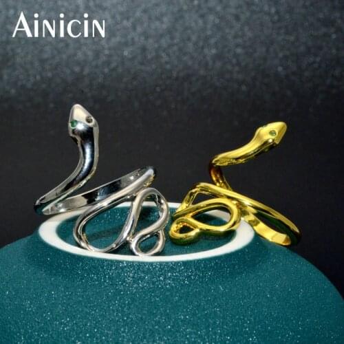 New Fashion Snake Ring For Women Gold Silver Color Palting Copper Metal Punk Jewelry Animal Open Adjustbale Rings 10pcs