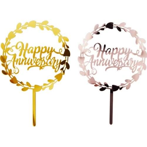 New Anniversary Happy Acrylic Cake Toppers Golden Baking Cake Toppers To Celebratet Wedding Anniversary Cake Decoration Supplies