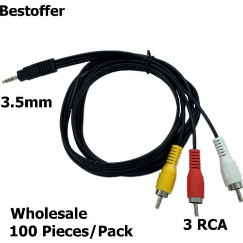Wholesale 100 Pieces/Pack 3.5mm AV to 3 RCA Male Plug Adapter Cable Audio Video Converter Jack 1.5M Express Shipping