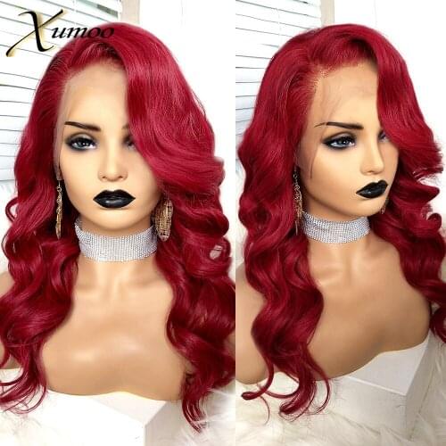 XUMOO Grey Ombre Lace Front Human Hair Wigs Wavy Red Brazilian Remy Human Hair Wig Glueless Brown Hair Wigs For Black Women