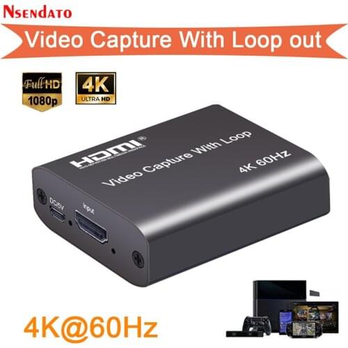 4K 60hz Loop Out HDMI Capture Card Audio Video Recording Plate Live Streaming USB 2.0 1080p 60HZ Grabber for PS4 Game DVD Camera