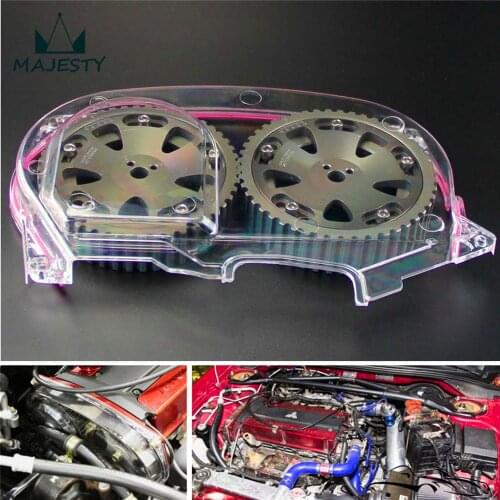 Clear Timing Belt Cover + Cam Pulley Gear For Lancer EVO 9 IX 4G63