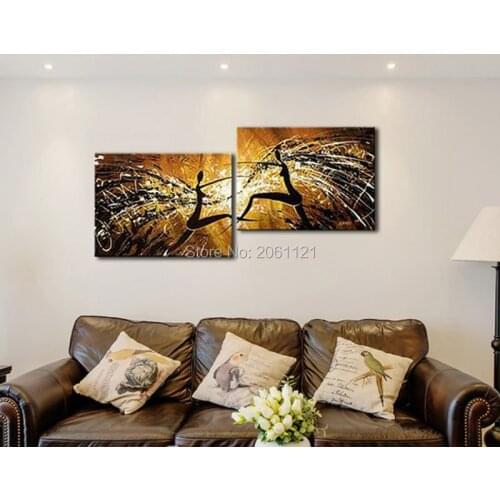 Hand Abstract Art Oil Painting brown fighting dancing girls women Home Decoration Modern Canvas Wall Picture 2 pieces Set