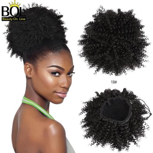 Beauty On Line Short Curly Chignon Ponytail Hairpiece 8 Inches Synthetic Drawstring Hair Bun for Women Natural Black Color