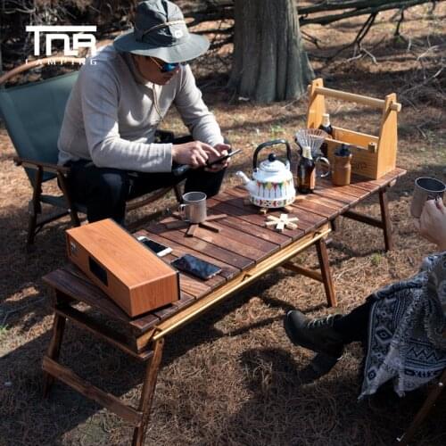Outdoor Camping Solid Wood Sliding Combination Table Foldable Portable Outdoor Picnic Barbecue Multifunction Table With Bag