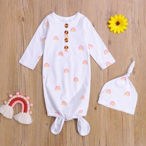 2PCS Breathable Newborn Baby Boys Girls Sleeping Bags+Hat Summer Fall Cute Toddler Rainbow Printing Long Sleeve Sleeping Sack