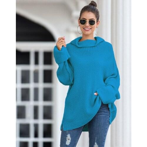 Fall / winter 2020 high neck knitwear loose Large sizesplit sweater for women