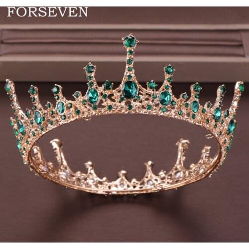 Green Crystal Tiara Crown For Bride Headpiece Hair Accessories Round Queen Diadem Crystal Wedding Crown Brides Tiaras
