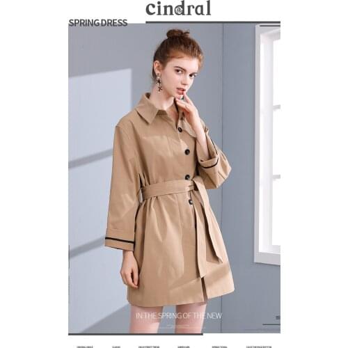Spring 2021 New Short Windbreaker Coat Womens Middle Long Waist Slim Han Banchao