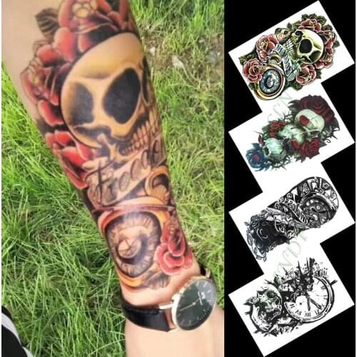 Waterproof Temporary Tattoo Sticker skull rose clock flowers cool tatto flash tatoo fake tattoos for girl men women