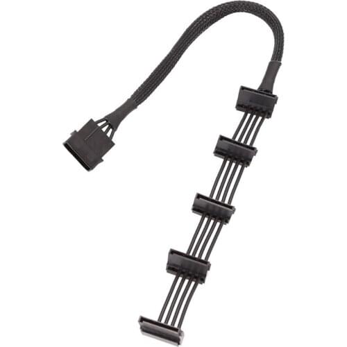 High Quality 1 Pcs Practical Durable PC Server 4 pins IDE Molex 1 to 5 SATA Power Cable Adapter Splitter Cables 18AWG Black