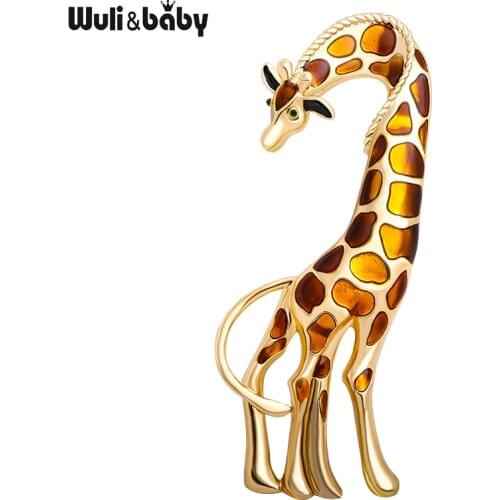 Wuli&baby Big Giraffe Brooches Women Unisex Metal Enamel Animal Party Casual Brooch Pins Gifts