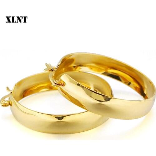 XLNT Gold Color Circle Oversize Earring For Women Vintage Wide Statement Hoop Earring Ladies Stainless Jewelry Wholesale 2019