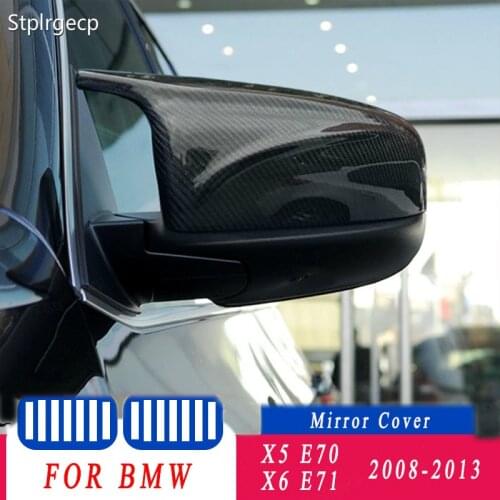 Car Rear View Side Wing Mirror Cap Replacement For BMW X6 E71 X5 E70 2008-2013 Black Carbon Fiber Pattern