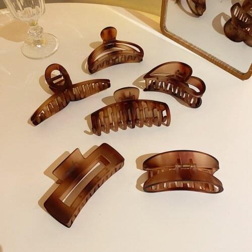 AOMU Fashion Acrylic Hairpin Translucent Chocolate Color Matte Geometric Large Hair Claw for Women Hair Accessories Gifts