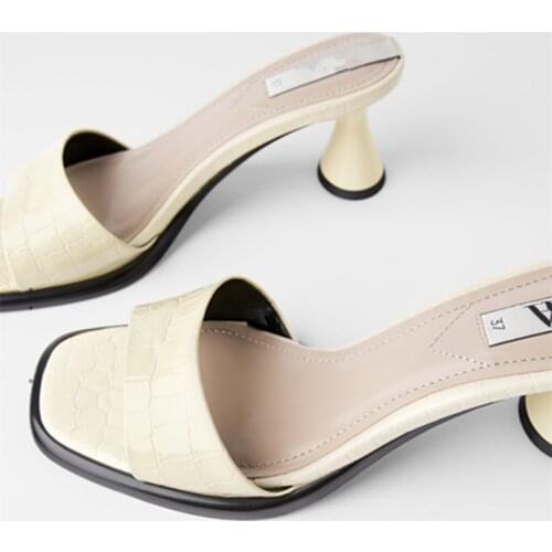 Sandals Women 2021 Luxury Brand Summer Fashion Square Toe High Heel Design Sexy Printing Stiletto Muller Sandals And Slippers