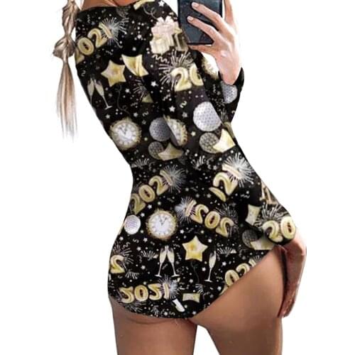 Women Sexy Printed Romper Adults Casual Long Sleeve V-neck Button Down Playsuit Jumpsuit 2021 New Fashion
