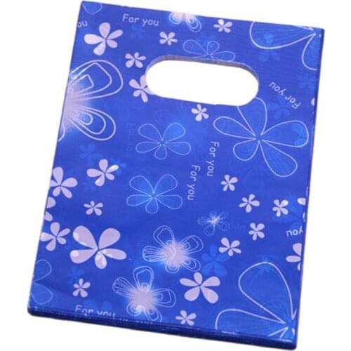 New Design Wholesale 100pcs/lot 13*18cm Luxury Blue Fashion Flowers Gift Packagings For Wedding Plastic Candy Bags
