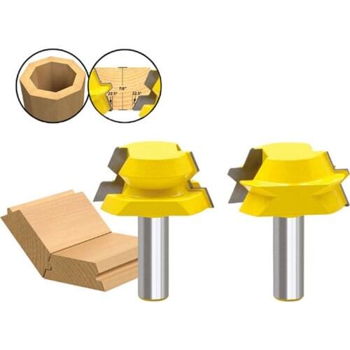 2pcs 1/2 Shank Lock Miter Octahedron Tenon Router Bits 22.5 Degree Glue Joinery Milling Cutter Set for Wood Woodwork Cutter