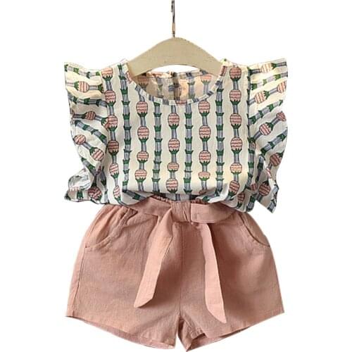 2021 Summer Fashion Girls Sets Kid Clothing Sleeveless Print Top with Casual Pant Cute Outfit for Girl 3-7 Years Summer Kid Suit