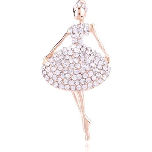 50pcs/lot Crystal Rhinestone Ballet Girl Dancer Brooches for Women Cute Pin High Quality Corsage Fashion Wedding Jewelry