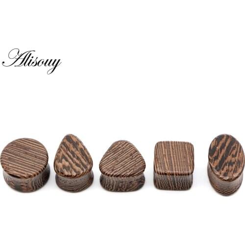 Alisouy 2pcs Wood Plug Flesh Tunnels Pincher Ear Plugs Gauges Earrings Wooden Ear Expender Stretcher Hip Hop Body Piercing