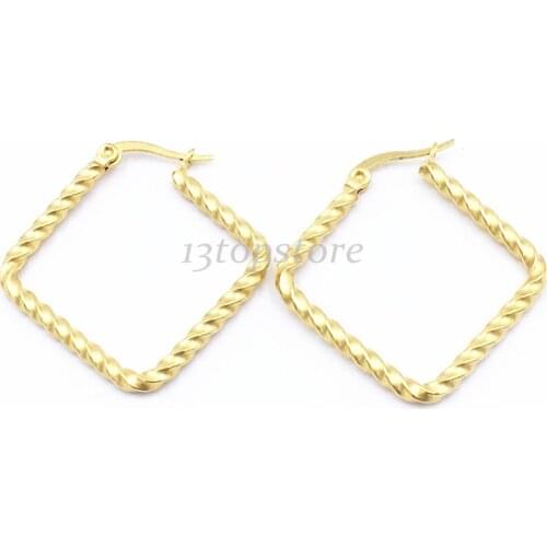 Free shipping 6pairs Outside diameter of 26 mm twist a square cut stainless steel earrings jewelry jewelry gifts