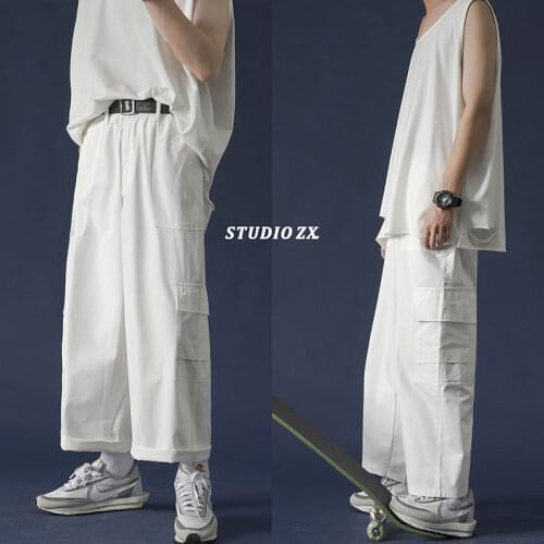 Summer Casual Pants Mens Fashion Solid Color Multi-pocket Overalls Men Streetwear Wild Wild Hip-hop Loose Straight Pants Mens